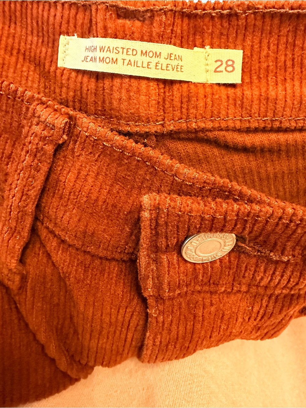 Levi's Rust Orange Corduroy High-Waist Mom Jeans - Picture 2 of 5